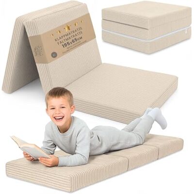 Totsy Baby Matelas de Sol Enfant 65x195 cm pliant en trois parties – Couchage d'Appoint Invité avec housse déhoussable lavable à 30 degrés – Matelas Pliable mousse ferme Beige Totsy Baby Matelas de Sol Enfant 65x195 cm pliant en trois parties – Couchage d'Appoint Invité avec housse déhoussable lavable à 30 degrés – Matelas Pliable mousse ferme Beige