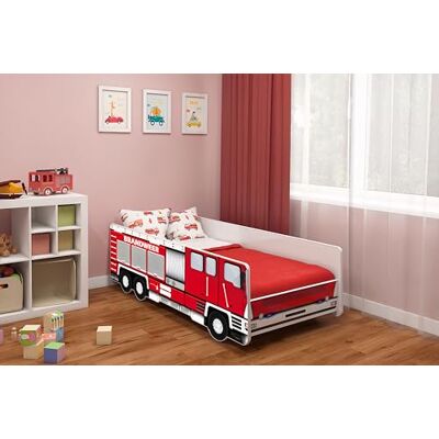 ACMA Lit Junior Brandweer Camion de Pompiers 140x70 cm avec Matelas et Sommier à Lattes Lit Enfant Voiture Design Camion de Pompier pour Garçon Couchage Junior ACMA Lit Junior Brandweer Camion de Pompiers 140x70 cm avec Matelas et Sommier à Lattes Lit Enfant Voiture Design Camion de Pompier pour Garçon Couchage Junior