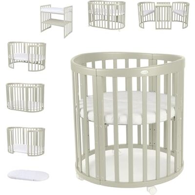 waldin Lit Bébé Ovale 7en1, Matelas, Roulettes, Étagère, Olive waldin Lit Bébé Ovale 7en1, Matelas, Roulettes, Étagère, Olive