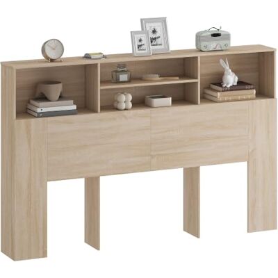 HOMCOM Tête de Lit sur Pied 160 x 20,2 x 108,2 cm Bois Naturel Avec Rangements, Accessoire de Lit Moderne, 4 Compartiments Ouverts, pour Chambre à Coucher HOMCOM Tête de Lit sur Pied 160 x 20,2 x 108,2 cm Bois Naturel Avec Rangements, Accessoire de Lit Moderne, 4 Compartiments Ouverts, pour Chambre à Coucher