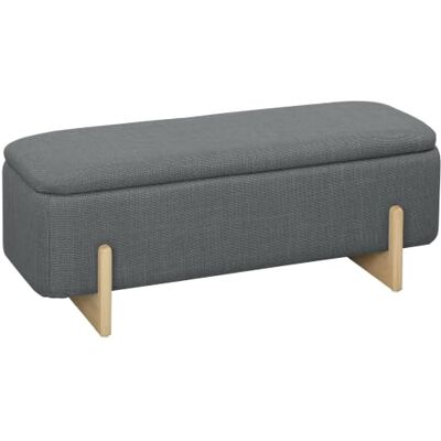 HOMCOM Banc avec espace de rangement, 111 x 44 x 44,5 cm, gris foncé Banc rembourré aspect lin, charnières de sécurité, pieds en bois, banc de lit, banc coffre, salon, chambre à coucher, couloir HOMCOM Banc avec espace de rangement, 111 x 44 x 44,5 cm, gris foncé Banc rembourré aspect lin, charnières de sécurité, pieds en bois, banc de lit, banc coffre, salon, chambre à coucher, couloir