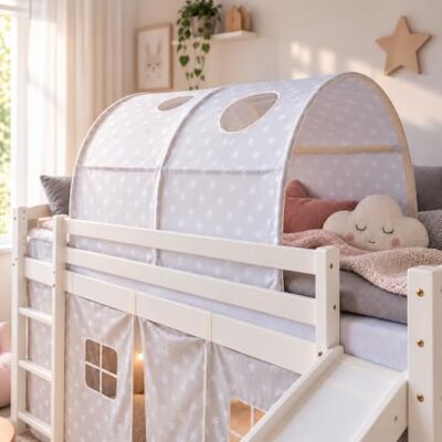Homestyle4u Tunnel de lit Enfant Coloris Gris Motif Etoiles Homestyle4u Tunnel de lit Enfant Coloris Gris Motif Etoiles