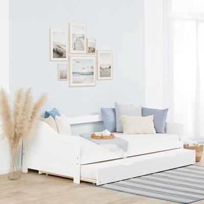 Homestyle4u Lit gigogne 90x200 pin massif blanc 2 matelas Homestyle4u Lit gigogne 90x200 pin massif blanc 2 matelas