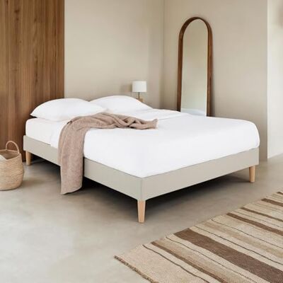 IDIMEX Sommier tapissier QUIMPER 140 x 190 cm Structure en Bois et revêtement en Tissu Beige, Cadre de lit avec Pieds et sommier à Lattes déhoussable pour 2 Personnes IDIMEX Sommier tapissier QUIMPER 140 x 190 cm Structure en Bois et revêtement en Tissu Beige, Cadre de lit avec Pieds et sommier à Lattes déhoussable pour 2 Personnes