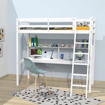 Weber Lit Mezzanine Studio 90x190 + 1 sommier + Bureau + étagère/Blanc Weber Lit Mezzanine Studio 90x190 + 1 sommier + Bureau + étagère/Blanc