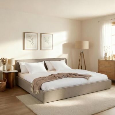 IDIMEX Lit 180x200 LATINI avec sommier, rembourré Grège 210 x 94 x 191 cm (L × H × P), King size, Tissu polyester, Lit double moderne, 2 places, sommier inclus IDIMEX Lit 180x200 LATINI avec sommier, rembourré Grège 210 x 94 x 191 cm (L × H × P), King size, Tissu polyester, Lit double moderne, 2 places, sommier inclus