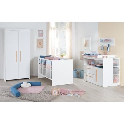 roba Ensemble de chambre d'enfant Lilo Lit à barreaux évolutif 70 x 140 cm + commode à langer avec 2 tiroirs et 1 porte + armoire pour enfant 2 portes Poignées en hêtre Bois laqué blanc roba Ensemble de chambre d'enfant Lilo Lit à barreaux évolutif 70 x 140 cm + commode à langer avec 2 tiroirs et 1 porte + armoire pour enfant 2 portes Poignées en hêtre Bois laqué blanc