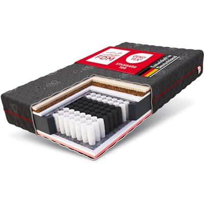 FDM BLACK MAX Matelas 140x200 cm Épaisseur 28 cm Matelas à Ressorts Ensachés avec Mousse Visco Latex Coco Fermeté H3 H4 Deux Faces 7 Zones de Confort Housse Lavable OEKO-TEX Hypoallergénique FDM BLACK MAX Matelas 140x200 cm Épaisseur 28 cm Matelas à Ressorts Ensachés avec Mousse Visco Latex Coco Fermeté H3 H4 Deux Faces 7 Zones de Confort Housse Lavable OEKO-TEX Hypoallergénique