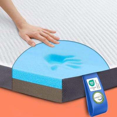 MKS Surmatelas en gel 2 en 1 100 x 200 cm Avec H3 et H4 Confort 5 Un côté ferme, l'autre doux – il suffit de le tourner, pour tous les types de sommeil, côtés en maille aérée MKS Surmatelas en gel 2 en 1 100 x 200 cm Avec H3 et H4 Confort 5 Un côté ferme, l'autre doux – il suffit de le tourner, pour tous les types de sommeil, côtés en maille aérée