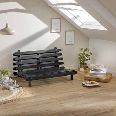 Terre de Nuit Structure futon 140x200 cm en Bois Massif Noir en Pin Massif Noir Terre de Nuit Structure futon 140x200 cm en Bois Massif Noir en Pin Massif Noir