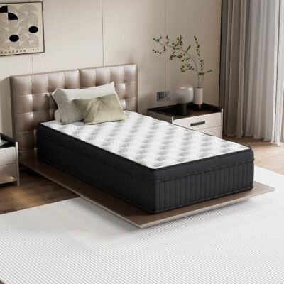 TEENO Matelas Hybride 90x190x30cm Ferme Mousse à mémoire de Forme Ressorts ensachés Noir TEENO Matelas Hybride 90x190x30cm Ferme Mousse à mémoire de Forme Ressorts ensachés Noir