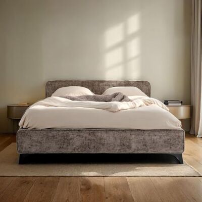 IDIMEX Lit Double LEVERDA 140x190 cm, Revêtement en Tissu, Lit Style Moderne pour 2 Personnes, Cadre de lit en Bois avec sommier Inclus, Gris IDIMEX Lit Double LEVERDA 140x190 cm, Revêtement en Tissu, Lit Style Moderne pour 2 Personnes, Cadre de lit en Bois avec sommier Inclus, Gris