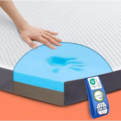 MKS Surmatelas en gel 2 en 1 100 x 200 cm Avec H3 et H4 Confort 5 Un côté ferme, l'autre doux – il suffit de le tourner, pour tous les types de sommeil, côtés en maille aérée MKS Surmatelas en gel 2 en 1 100 x 200 cm Avec H3 et H4 Confort 5 Un côté ferme, l'autre doux – il suffit de le tourner, pour tous les types de sommeil, côtés en maille aérée