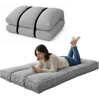 bananair Futon pour 1 personne Épais et confortable Housse lavable Idéal comme matelas de sol pliable Matelas japonais Sangle de rangement incluse (90 × 190 cm, gris clair) bananair Futon pour 1 personne Épais et confortable Housse lavable Idéal comme matelas de sol pliable Matelas japonais Sangle de rangement incluse (90 × 190 cm, gris clair)