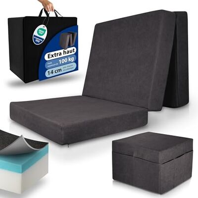 Beautissu Housse de Matelas Pliant de qualité supérieure Sac de Transport Extra épais de 14 cm Matelas en Mousse viscoélastique Dureté H3 Gris Beautissu Housse de Matelas Pliant de qualité supérieure Sac de Transport Extra épais de 14 cm Matelas en Mousse viscoélastique Dureté H3 Gris