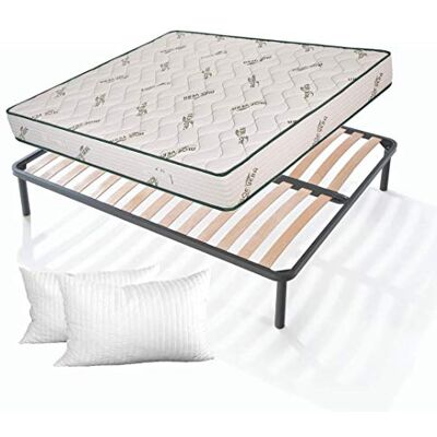 EvergreenWeb Kit sommier et matelas pour lit double, 135 x 190 cm, hauteur 20 cm, avec paire de coussins à mémoire de forme, matelas effet massant et sommier à lattes en bois orthopédique EvergreenWeb Kit sommier et matelas pour lit double, 135 x 190 cm, hauteur 20 cm, avec paire de coussins à mémoire de forme, matelas effet massant et sommier à lattes en bois orthopédique