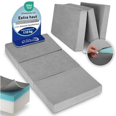 Beautissu Housse de Matelas Pliant de qualité supérieure Sac de Transport Extra épais de 14 cm Matelas en Mousse viscoélastique Dureté H3 Gris Beautissu Housse de Matelas Pliant de qualité supérieure Sac de Transport Extra épais de 14 cm Matelas en Mousse viscoélastique Dureté H3 Gris