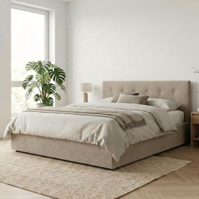 Terre de Nuit Lit Coffre 160x200 Velours côtelé Taupe avec tête de lit en Velours Taupe Terre de Nuit Lit Coffre 160x200 Velours côtelé Taupe avec tête de lit en Velours Taupe