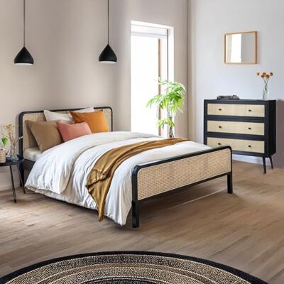 Terre de Nuit Chambre lit cannage avec Commode Noir Anna 160x200 Terre de Nuit Chambre lit cannage avec Commode Noir Anna 160x200