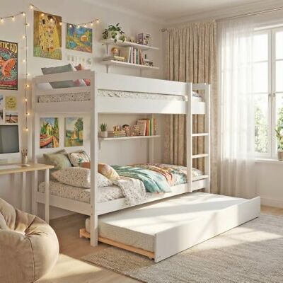 Weber Lit superposé avec tiroir lit 3 x 90 x 190 cm Bois Pin massif Blanc Sommiers inclus WALLY Weber Lit superposé avec tiroir lit 3 x 90 x 190 cm Bois Pin massif Blanc Sommiers inclus WALLY