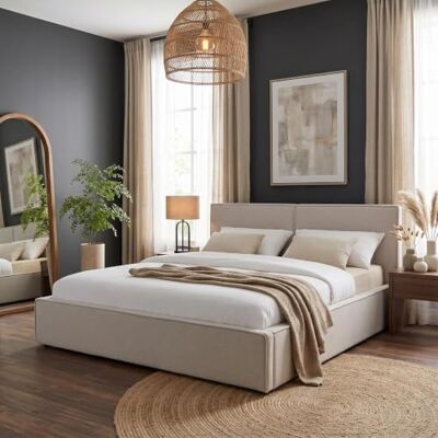 IDIMEX Lit Double Calm, Rembourré 160 x 200 cm Queen Size, Gris, Confort Optimal avec Sommier à Lattes Inclus, Tête de Lit en Tissu, Design Simple et Moderne pour Chambre Adulte IDIMEX Lit Double Calm, Rembourré 160 x 200 cm Queen Size, Gris, Confort Optimal avec Sommier à Lattes Inclus, Tête de Lit en Tissu, Design Simple et Moderne pour Chambre Adulte