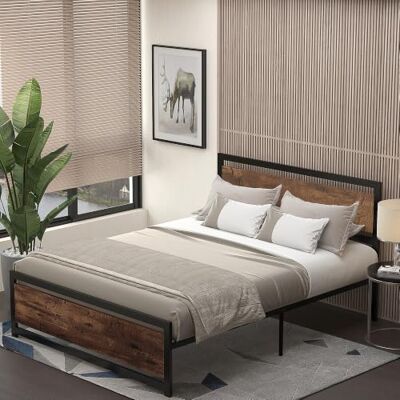 HOMCOM Cadre de Lit Double avec Sommier 200 x 160 cm Aspect Bois Foncé en Acier, Tête de Lit, Compatible Matelas HOMCOM Cadre de Lit Double avec Sommier 200 x 160 cm Aspect Bois Foncé en Acier, Tête de Lit, Compatible Matelas