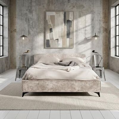 IDIMEX Lit Double LEVERDA 140x190 cm, Revêtement en Tissu, Lit Style Moderne pour 2 Personnes, Cadre de lit en Bois avec sommier Inclus, Beige IDIMEX Lit Double LEVERDA 140x190 cm, Revêtement en Tissu, Lit Style Moderne pour 2 Personnes, Cadre de lit en Bois avec sommier Inclus, Beige