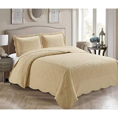 Kids Zone Home Linen Veronica Couvre-lit 3 pièces pour lit complet/grand lit, couleur unie (beige, lit double/grand lit) Kids Zone Home Linen Veronica Couvre-lit 3 pièces pour lit complet/grand lit, couleur unie (beige, lit double/grand lit)
