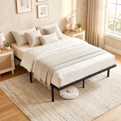 HOMCOM Cadre de lit double de 140 cm avec rangement sous le lit, hauteur 35,5 cm, cadre de lit plateforme en métal avec support à lattes en acier, silencieux, pas besoin de sommier tapissier HOMCOM Cadre de lit double de 140 cm avec rangement sous le lit, hauteur 35,5 cm, cadre de lit plateforme en métal avec support à lattes en acier, silencieux, pas besoin de sommier tapissier