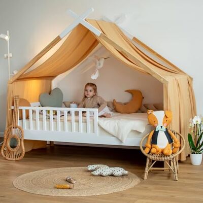 Sevira Kids Toile de lit, ciel de lit cabane en double gaze pois dorés Made in France Sevira Kids Toile de lit, ciel de lit cabane en double gaze pois dorés Made in France