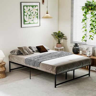 HOMCOM Cadre de Lit 140 x 190 cm Lit Double 2 Personnes Rangement Noir Acier, Hauteur 31 cm, Sommier à Lattes, Facile à Assembler HOMCOM Cadre de Lit 140 x 190 cm Lit Double 2 Personnes Rangement Noir Acier, Hauteur 31 cm, Sommier à Lattes, Facile à Assembler