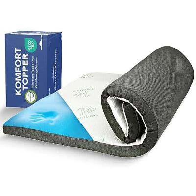 MKS Surmatelas en gel 120 x 200 cm 7 cm en mousse à mémoire de forme H3 avec revêtement en bambou MKS Surmatelas en gel 120 x 200 cm 7 cm en mousse à mémoire de forme H3 avec revêtement en bambou