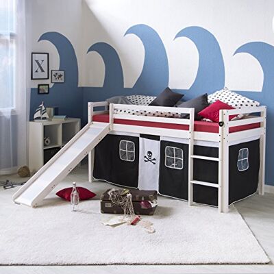Homestyle4u Lit enfant en pin naturel massif motif pirate, bois, noir, taille unique Homestyle4u Lit enfant en pin naturel massif motif pirate, bois, noir, taille unique