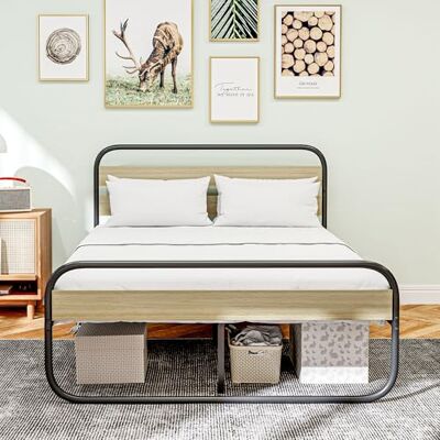 HOMCOM Cadre de lit Style Industriel lit Double avec Rangement sous Le lit, sommier, tête de lit et Pied de lit Montage Facile, en Bois et Acier, Aspect Bois (140 x 190 cm) HOMCOM Cadre de lit Style Industriel lit Double avec Rangement sous Le lit, sommier, tête de lit et Pied de lit Montage Facile, en Bois et Acier, Aspect Bois (140 x 190 cm)