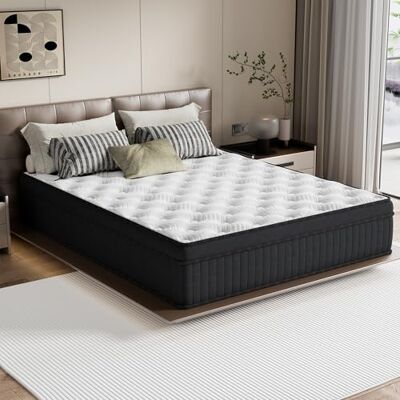 TEENO Matelas Hybride 140x190x30cm Ferme Mousse à mémoire de Forme Ressorts ensachés Noir TEENO Matelas Hybride 140x190x30cm Ferme Mousse à mémoire de Forme Ressorts ensachés Noir