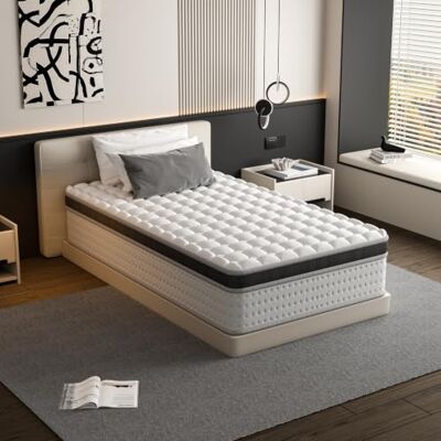 TEENO Matelas Hybride 90x190x30 cm Mousse à mémoire de Forme Ressorts Ensachés Hypoallergénique Anti-Pilling TEENO Matelas Hybride 90x190x30 cm Mousse à mémoire de Forme Ressorts Ensachés Hypoallergénique Anti-Pilling