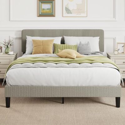 HOMCOM Cadre de Lit 160 x 200 cm avec Sommier, Tête Réglable, Gris Lit Double Rembourré Velours Côtelé, Support à 12 Lattes en Bois, Espace de Rangement Au-Dessous, Sans Bruit Montage Facile HOMCOM Cadre de Lit 160 x 200 cm avec Sommier, Tête Réglable, Gris Lit Double Rembourré Velours Côtelé, Support à 12 Lattes en Bois, Espace de Rangement Au-Dessous, Sans Bruit Montage Facile