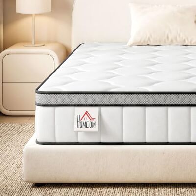 HOMCOM Matelas 90 x 190 cm, 20 cm d'Épaisseur, Soutien en 7 Zones Matelas à Ressorts Ensachés, Mousse à Mémoire de Forme au Gel Rafraîchissant, Certifié Oeko-Tex, Fermeté Moyenne HOMCOM Matelas 90 x 190 cm, 20 cm d'Épaisseur, Soutien en 7 Zones Matelas à Ressorts Ensachés, Mousse à Mémoire de Forme au Gel Rafraîchissant, Certifié Oeko-Tex, Fermeté Moyenne