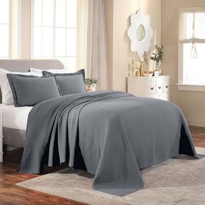 Superior Ensemble couvre-lit chaud et 2 taies d'oreiller de style bohème décoratif en coton de qualité supérieure, médaillons de fleur de lys, toutes saisons, pour grand lit, gris Superior Ensemble couvre-lit chaud et 2 taies d'oreiller de style bohème décoratif en coton de qualité supérieure, médaillons de fleur de lys, toutes saisons, pour grand lit, gris