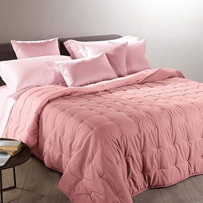 Caleffi Calduccia Mia 100% polyester couleur unie pour lit double rose Caleffi Calduccia Mia 100% polyester couleur unie pour lit double rose