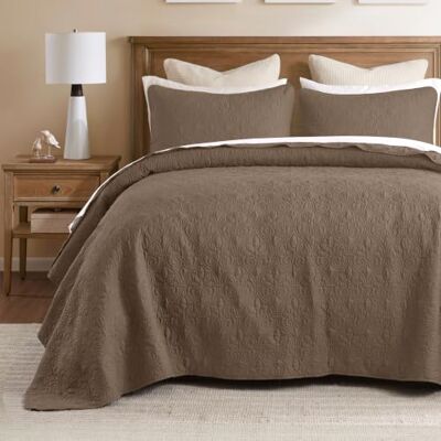 Madison Park Quebec Reversible Damask Design, Double Sided Quilting All Season, Lightweight Coverlet Bedspread Bedding Set, Matching-Shams, King(120"x118"), Mocha Madison Park Quebec Reversible Damask Design, Double Sided Quilting All Season, Lightweight Coverlet Bedspread Bedding Set, Matching-Shams, King(120"x118"), Mocha