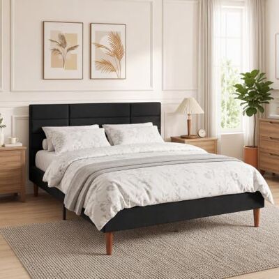 HOMCOM Cadre de Lit 140 x 200 cm avec Sommier Bois Lit Double 9 Pieds Noir Rembourré Effet Lin, Robustes, Supporte 500 KG, Tête de Lit Quadrillé, Rangement au-dessous, Sans Bruit, Montage Facile HOMCOM Cadre de Lit 140 x 200 cm avec Sommier Bois Lit Double 9 Pieds Noir Rembourré Effet Lin, Robustes, Supporte 500 KG, Tête de Lit Quadrillé, Rangement au-dessous, Sans Bruit, Montage Facile