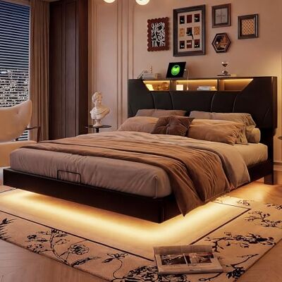 DAHUEN Lit Coffre 140x200 avec éclairage LED, Lit Double Rembourré avec Charge USB, Lits Flottant avec Hydraulique, Tête de Lits Réglable en Hauteur de Rangement, PU, Noir (Noir-A, 140 x 200 cm) DAHUEN Lit Coffre 140x200 avec éclairage LED, Lit Double Rembourré avec Charge USB, Lits Flottant avec Hydraulique, Tête de Lits Réglable en Hauteur de Rangement, PU, Noir (Noir-A, 140 x 200 cm)