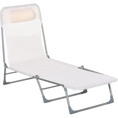 Outsunny Bain de Soleil transat Chaise Longue inclinable Pliable avec Oreiller Dossier réglable sur 5 Niveaux dim. 182L x 56l x 28H cm crème Outsunny Bain de Soleil transat Chaise Longue inclinable Pliable avec Oreiller Dossier réglable sur 5 Niveaux dim. 182L x 56l x 28H cm crème