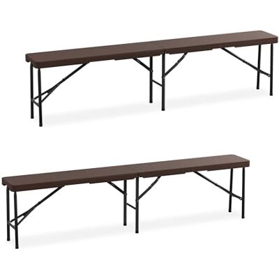 Relaxdays Banc pliable, lot de 2, acier et plastique, pour jardin, terrasse, camping, HLP : 43x180x25 cm, marron Relaxdays Banc pliable, lot de 2, acier et plastique, pour jardin, terrasse, camping, HLP : 43x180x25 cm, marron