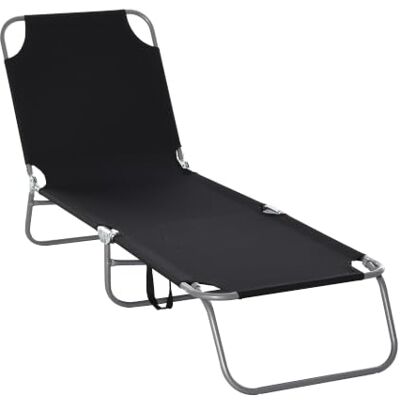 Outsunny Bain de Soleil Pliable Dossier Réglable Multipositions Noir Transat, Chaise Longue Jardin Extérieur, Métal et Polyester Outsunny Bain de Soleil Pliable Dossier Réglable Multipositions Noir Transat, Chaise Longue Jardin Extérieur, Métal et Polyester