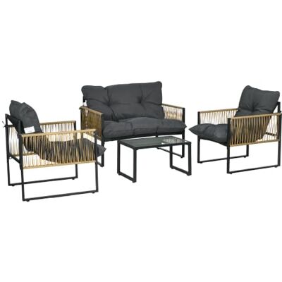 Outsunny Salon De Jardin Extérieur 4 Pièces Canapé 2 Places Gris Mobilier de Jardin, 2 Fauteuils, 1 Table Basse, Plateau Verre Trempé, 3 Coussins, Acier et Résine Tressée Outsunny Salon De Jardin Extérieur 4 Pièces Canapé 2 Places Gris Mobilier de Jardin, 2 Fauteuils, 1 Table Basse, Plateau Verre Trempé, 3 Coussins, Acier et Résine Tressée