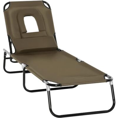 Outsunny Bain de Soleil Chaise Longue Pliante Transat 190x56x28cm Marron Appuie-Tête, Trou de Lecture, Inclinable 4 Positions, Oxford 600D, Jardin Extérieur, Camping, Piscine, Terrasse Outsunny Bain de Soleil Chaise Longue Pliante Transat 190x56x28cm Marron Appuie-Tête, Trou de Lecture, Inclinable 4 Positions, Oxford 600D, Jardin Extérieur, Camping, Piscine, Terrasse