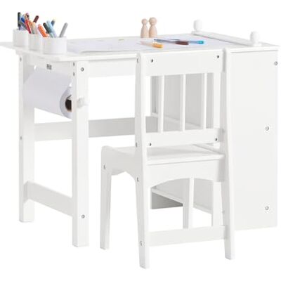 SoBuy Ensemble Table et Chaise Enfant Set de 2 Pièces Bureau Enfant Table d'Étude pour Enfants avec 2 étagères, 1 Porte-Rouleau de Papier, 1 Rouleau de Papier et 3 emplacements pour stylos, KMB60-W SoBuy Ensemble Table et Chaise Enfant Set de 2 Pièces Bureau Enfant Table d'Étude pour Enfants avec 2 étagères, 1 Porte-Rouleau de Papier, 1 Rouleau de Papier et 3 emplacements pour stylos, KMB60-W