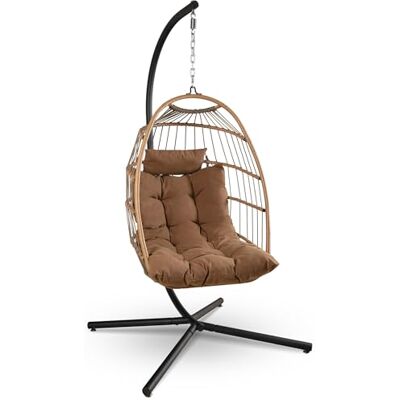 SereneLife Fauteuil Oeuf Suspendu avec Support – Rotin Tressé Pliable, Coussin Imperméable, Appui-Tête Confort pour Patio, Chambre, Véranda, Jardin SereneLife Fauteuil Oeuf Suspendu avec Support – Rotin Tressé Pliable, Coussin Imperméable, Appui-Tête Confort pour Patio, Chambre, Véranda, Jardin